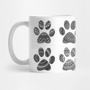 Black and white mandala dog paws pattern Mug